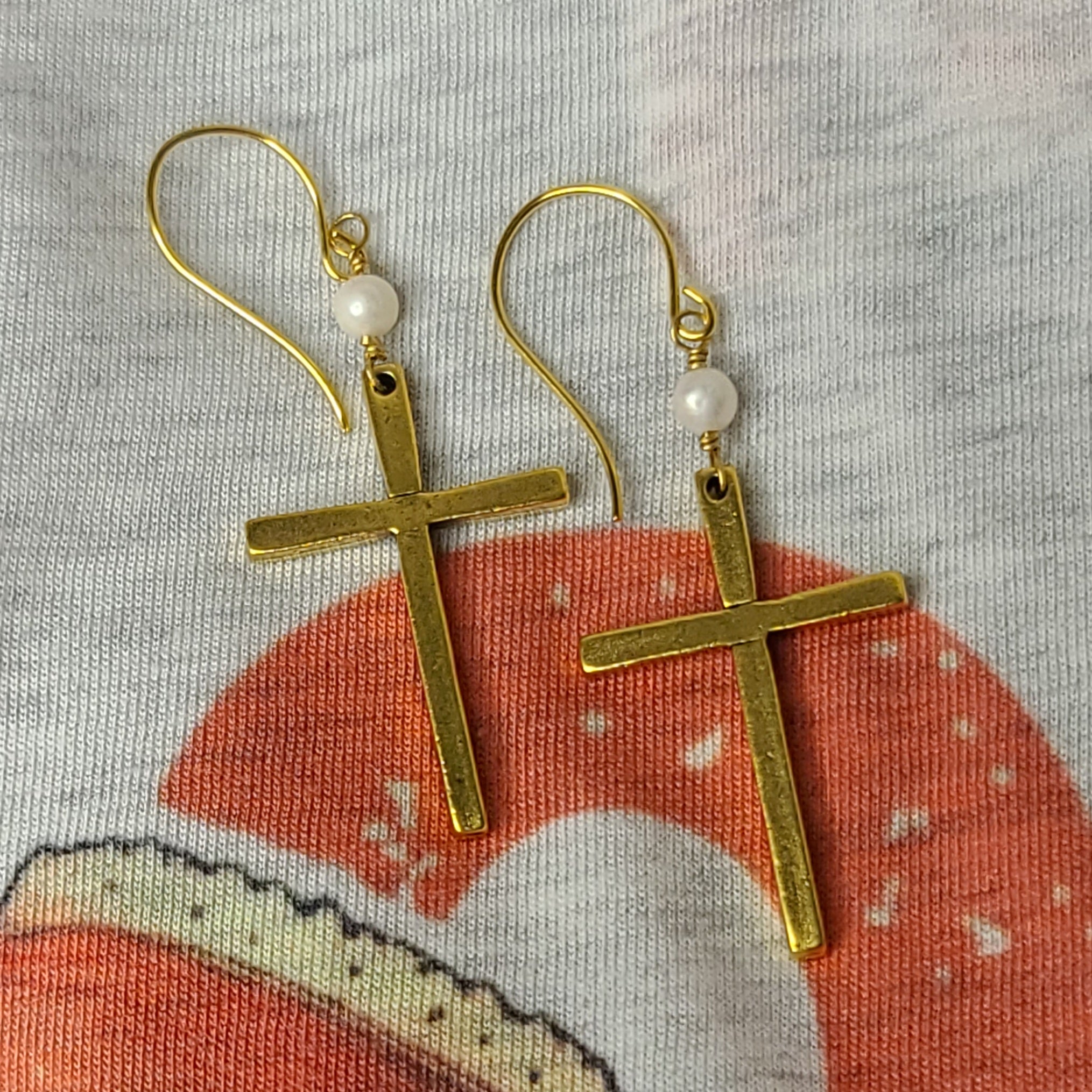 Pearl Cross Dangle Earrings